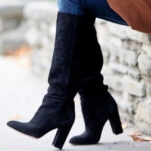 SAM EDELMAN‎ Caprice Black Suede Knee High Boot Size 9.5 Block Heel Pointed Toe